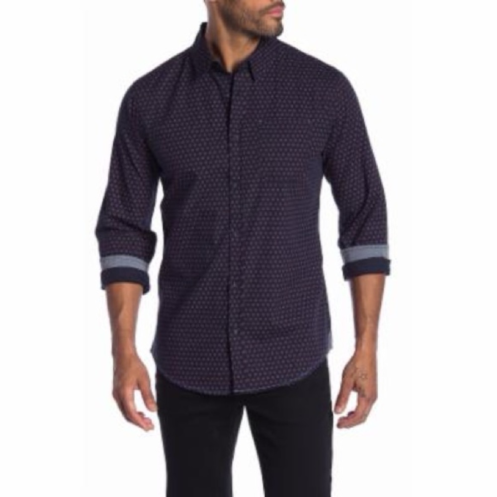 Burnside Men’s Navy Print Button Down Shirt Size Large